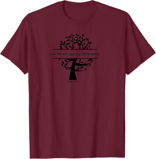 John 15:5 I Am The Vine Christian Faith Bible Tree Branches T-Shirt - T-Shirt | Maroon