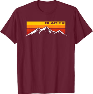 Glacier National Park Retro Mountain Line Hiking Souvenir T-Shirt - T-Shirt | Maroon