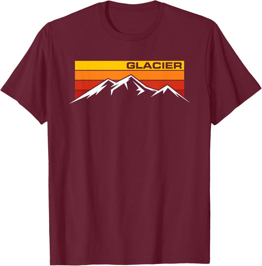 Glacier National Park Retro Mountain Line Hiking Souvenir T-Shirt - T-Shirt | Maroon