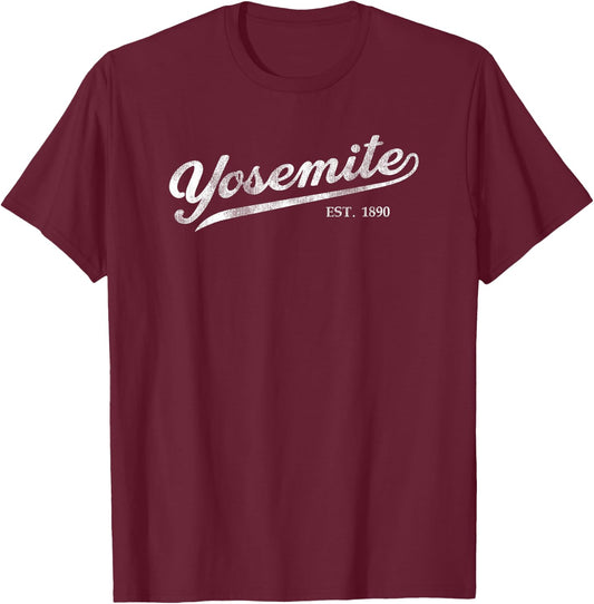 Retro Yosemite Vacation Souvenir Vintage Cursive Script T-Shirt - T-Shirt | Maroon