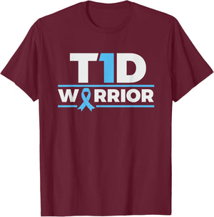 T1D Warrior - Type 1 Diabetes Awareness Diabetic T-Shirt - T-Shirt | Maroon