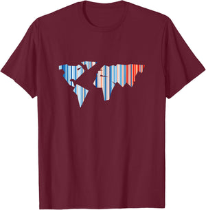 Climate Change - Warming Stripes - World Map T-Shirt - T-Shirt | Maroon