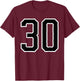 Jersey #30 White Black Sports Team Jersey Number 30 T-Shirt - T-Shirt | Maroon