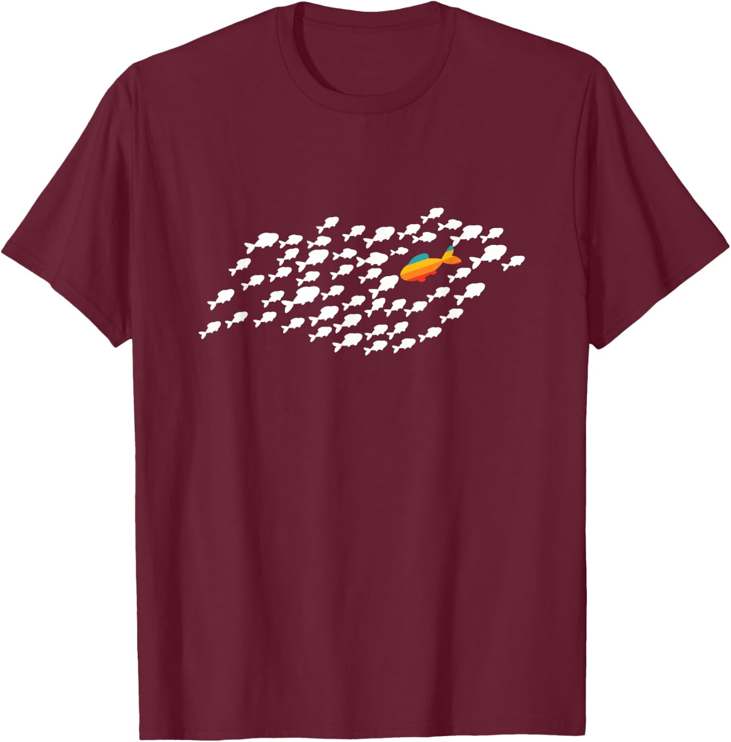 Fish Swimming Against The Current Be Yourself Gift -Adults, Kids Black Modern Casual T-Shirt - T-Shirt | Maroon