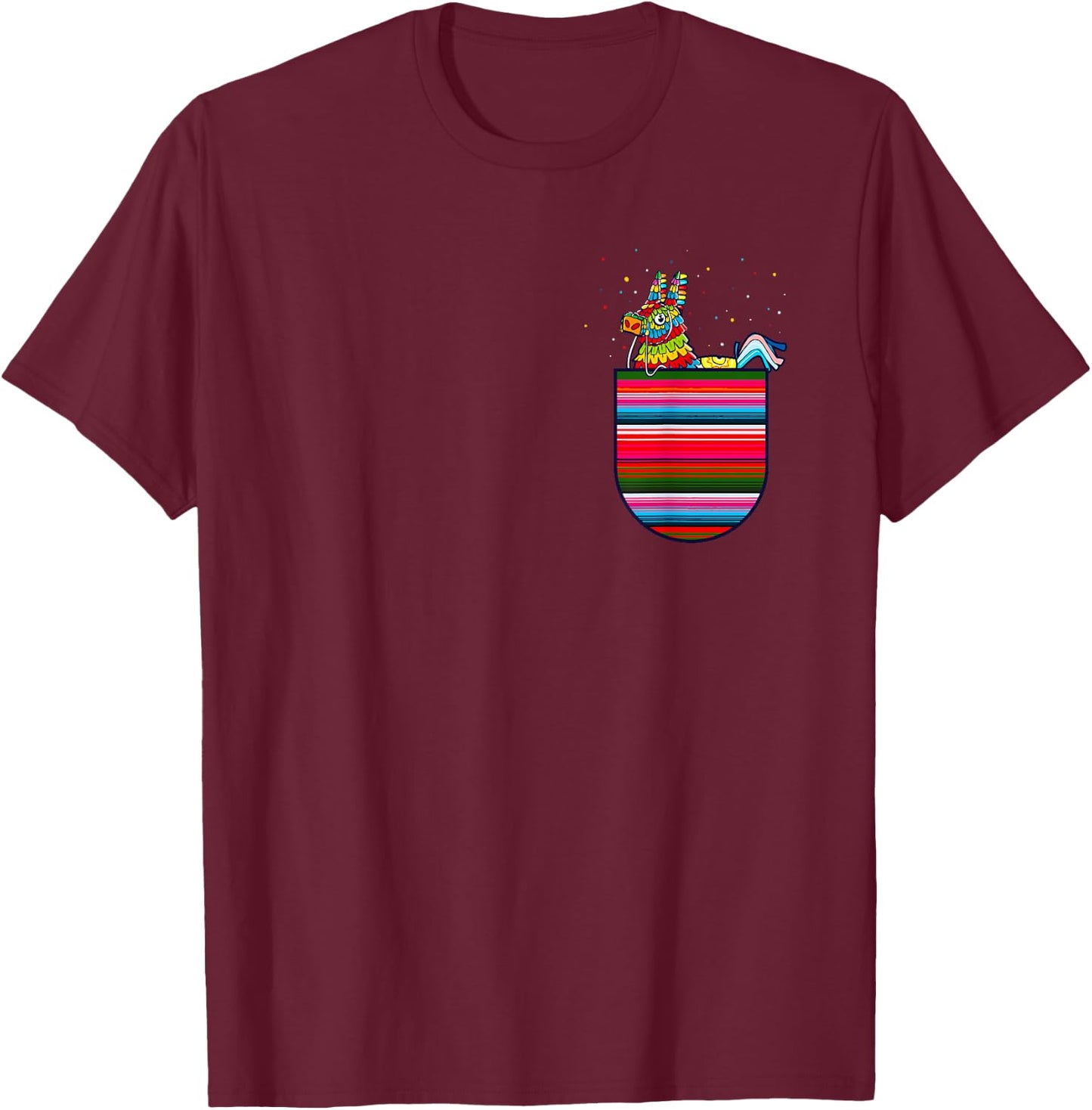 Serape Pocket Pinata Mexican Fiesta Cinco De Mayo T-Shirt - T-Shirt | Maroon
