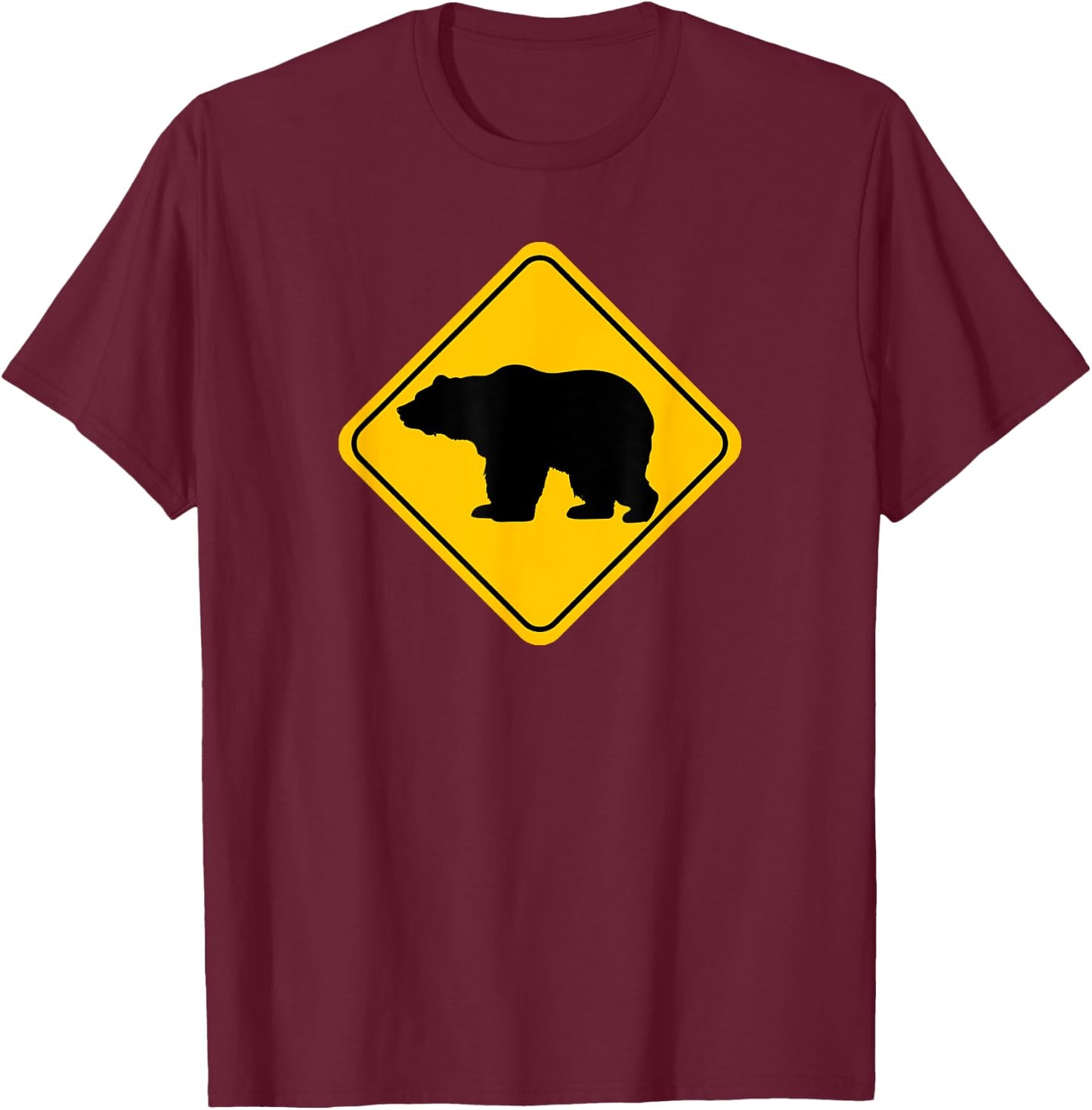 Bear Crossing Road Sign Grizzly Classic Minimalist Graphic T-Shirt - T-Shirt | Maroon