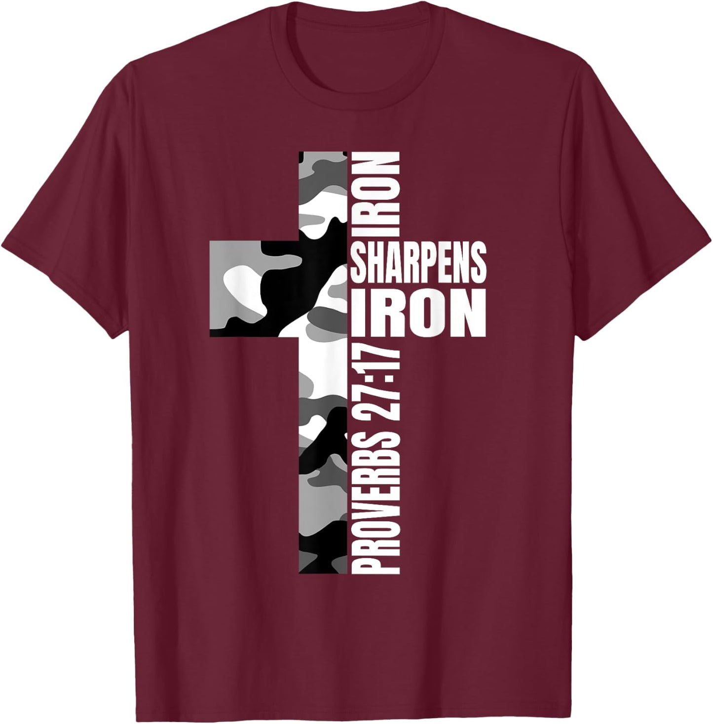 White Camo Iron Sharpens Iron Christian Verse Easter Couples T-Shirt - T-Shirt | Maroon
