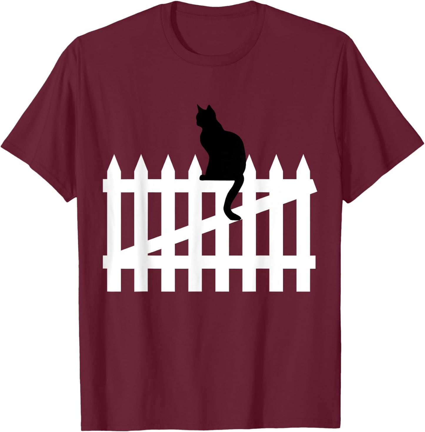 Black Cat on a White Picket Fence Women Kids T-Shirt - T-Shirt | Maroon