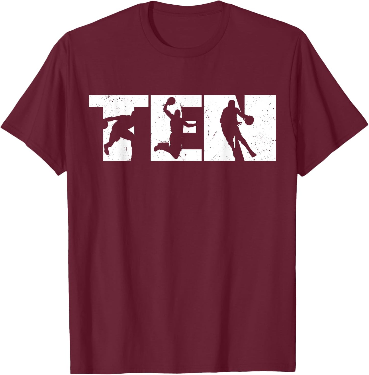 10th Birthday Retro Basketball 10 Years Old Boy Girl T-Shirt - T-Shirt | Maroon