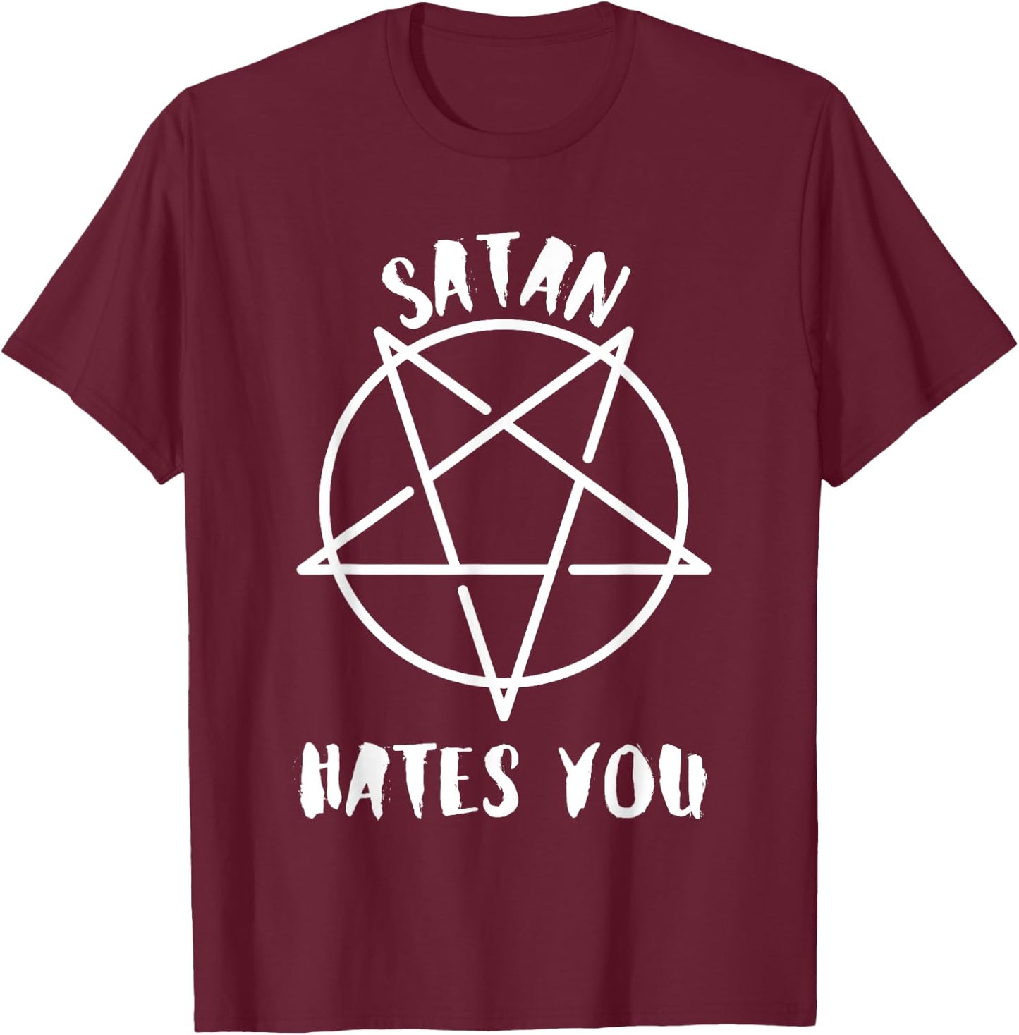 Satan Hates You Five Pointed Star T-Shirt - T-Shirt | Maroon