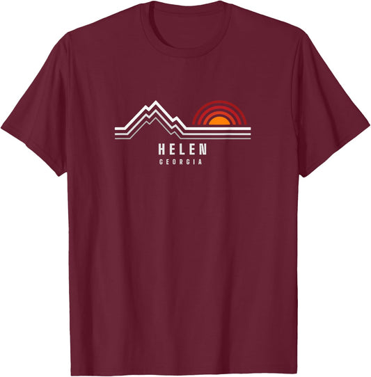 Helen Ga mountains Women's Mountain Sunset Graphic , Black, Small, Short Sleeve, , Classic Fit T-Shirt - T-Shirt | Maroon