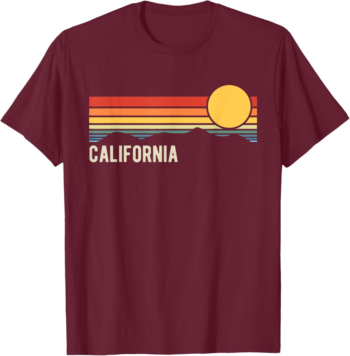 California USA Retro Sunset Style Design T-Shirt - T-Shirt | Maroon