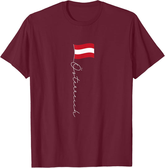 Austria Signature Flag Pole - Patriotic Austrian Flag Women Kids Men T-Shirt - T-Shirt | Maroon