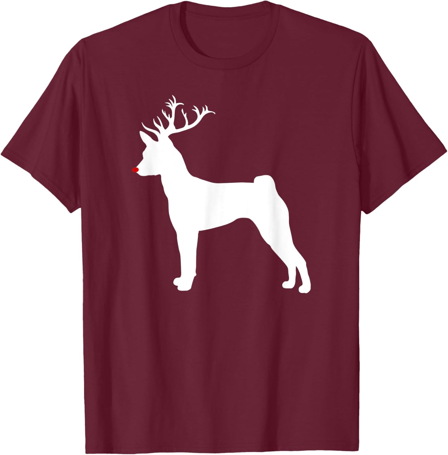 Funny Basenji Dog Christmas Reindeer Antlers Xmas T-Shirt - T-Shirt | Maroon