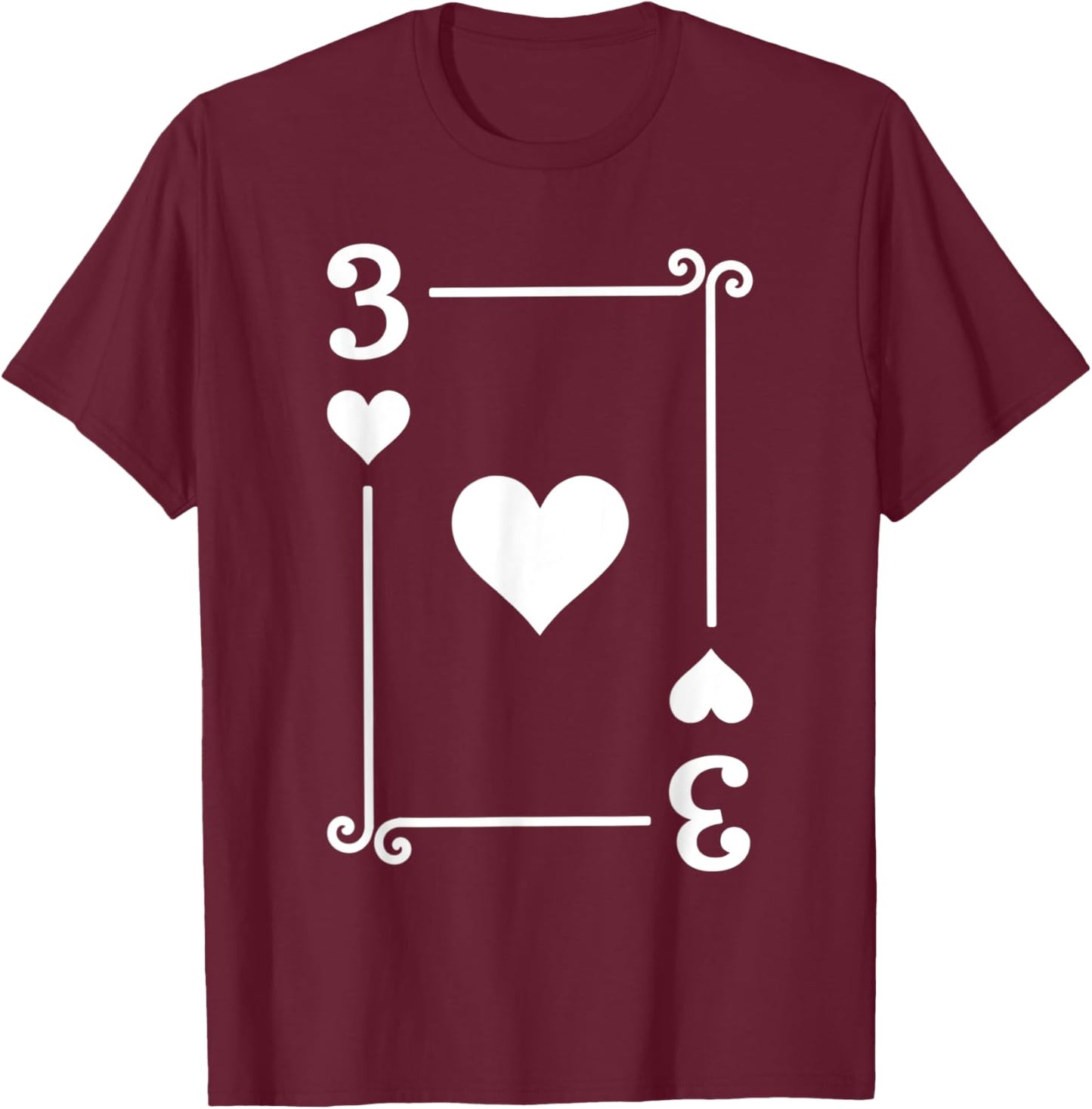 Playing Cards Costume - Three Card - 3 of Hearts T-Shirt - T-Shirt | Maroon