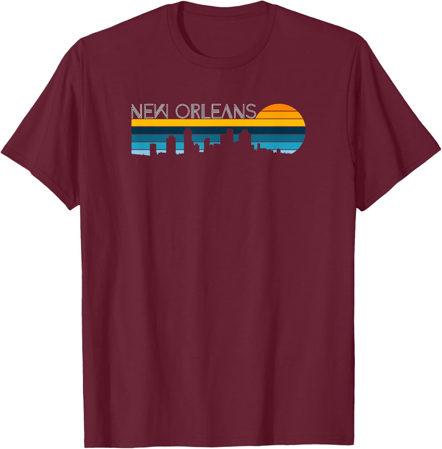 New Orleans Skyline - Vintage Retro Sunset New Orleans City T-Shirt - T-Shirt | Maroon