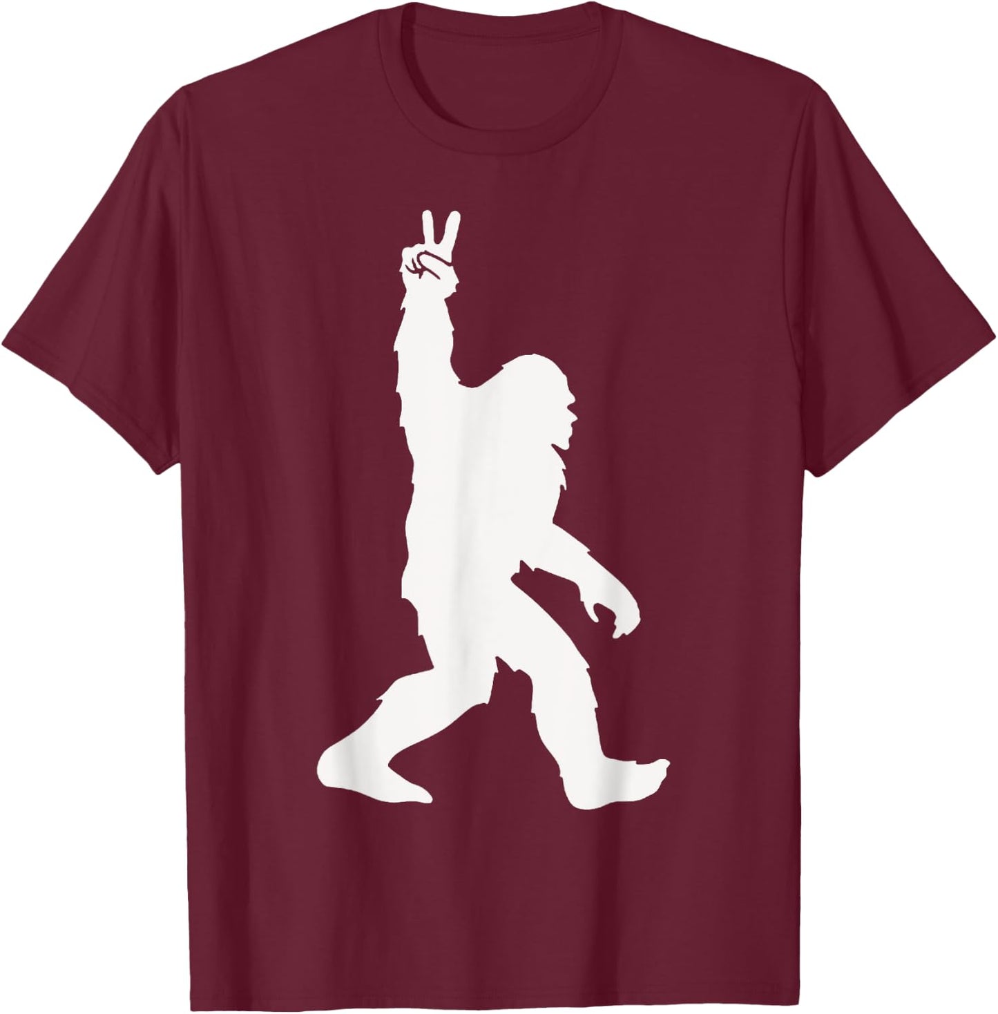 Funny Bigfoot Two Fingers Up For Peace Believers Men Women T-Shirt - T-Shirt | Maroon