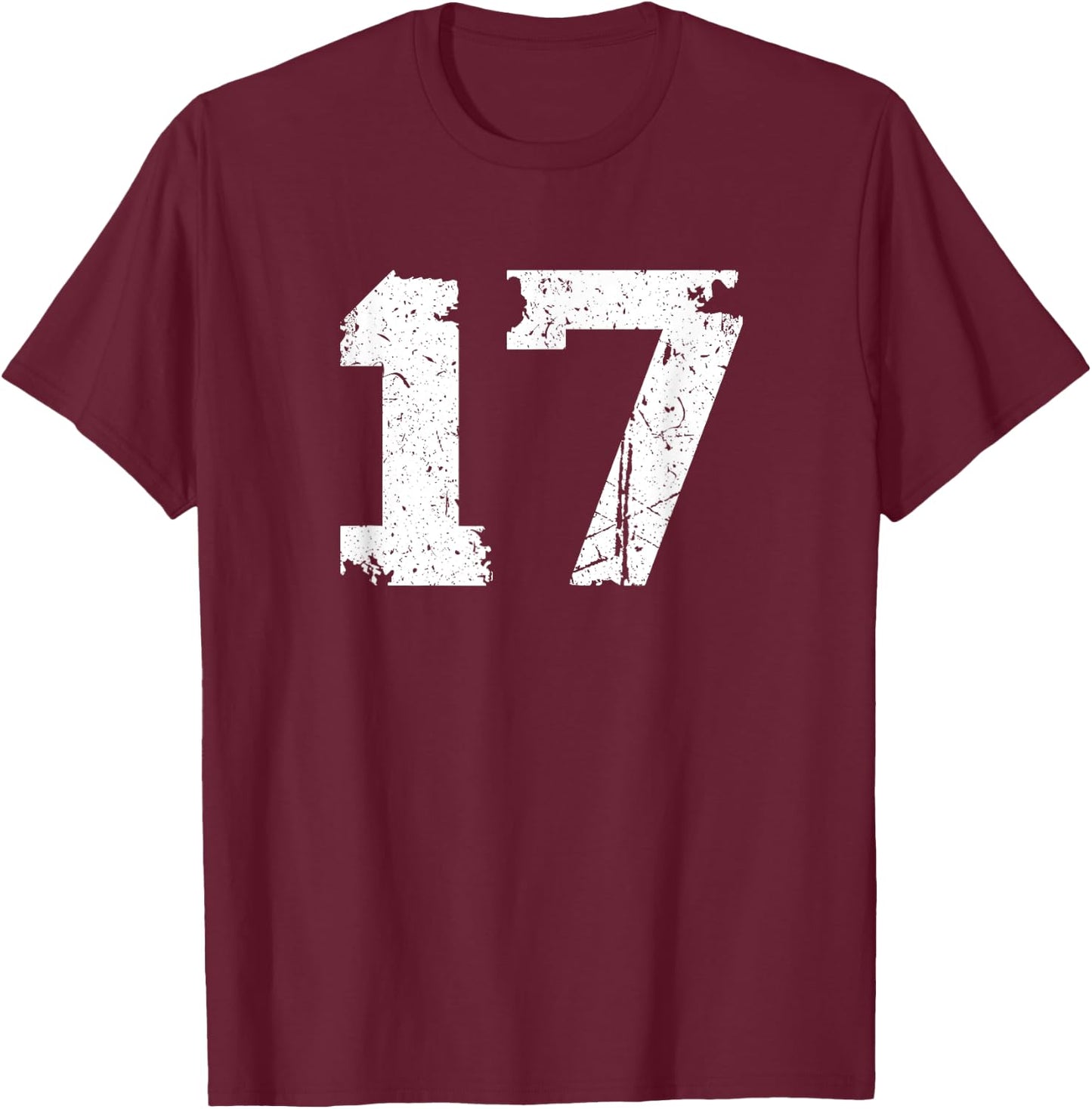 Number #17 Sport Vintage Torn Varsity Number T-Shirt - T-Shirt | Maroon