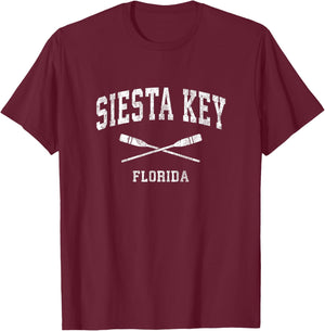 Siesta Key Florida Vintage Nautical Paddles Sports Oars T-Shirt - T-Shirt | Maroon
