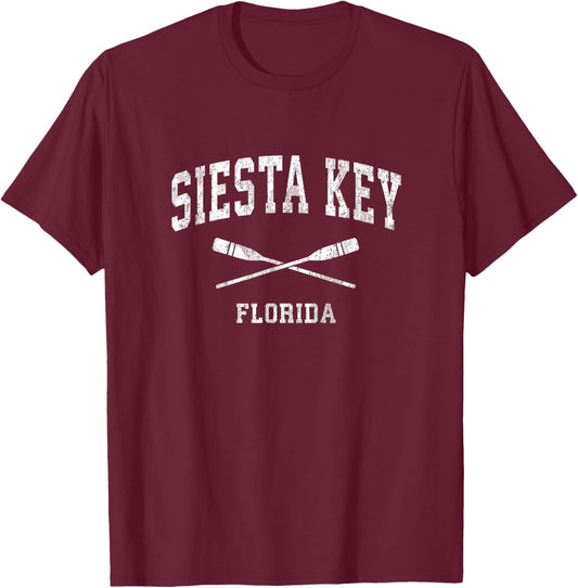 Siesta Key Florida Vintage Nautical Paddles Sports Oars T-Shirt - T-Shirt | Maroon
