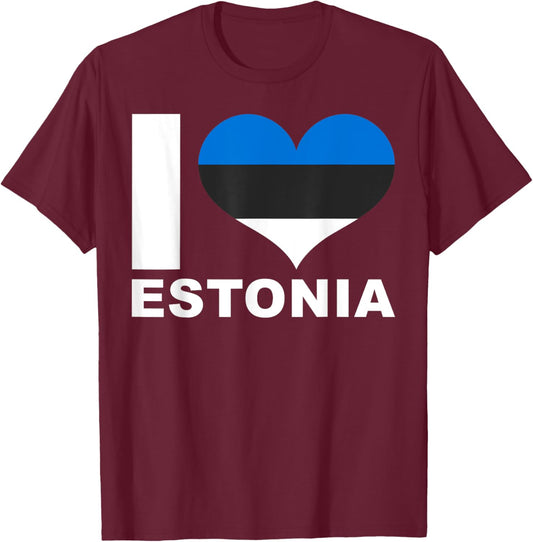 I Love Estonia - Heart Flag Estonia T-Shirt - T-Shirt | Maroon