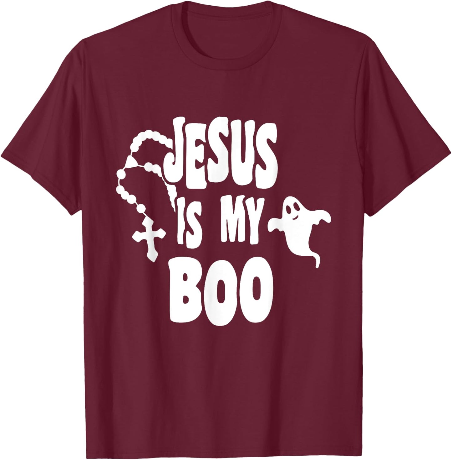 Jesus Is My Boo Ghost Christian Funny Halloween Retro Groovy T-Shirt - T-Shirt | Maroon
