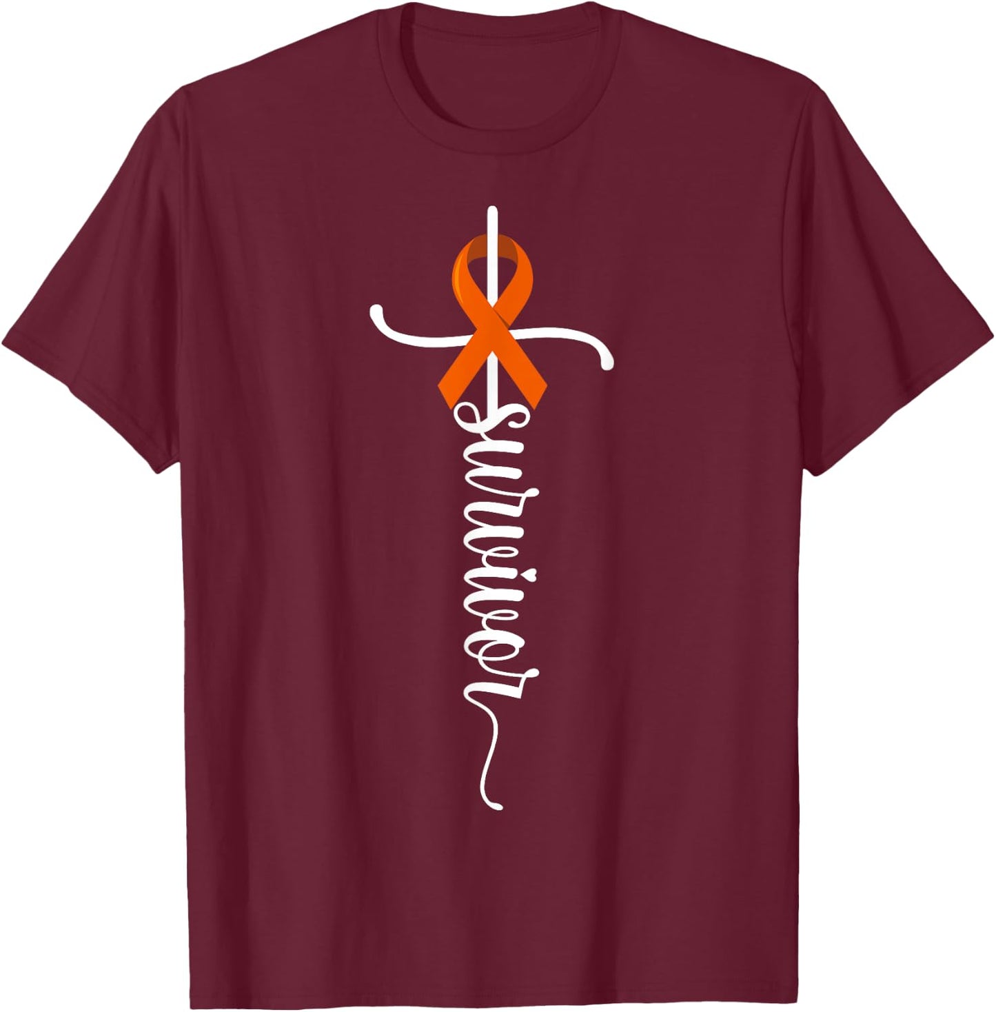 Survivor Christian Cross Warrior Orange Leukemia Cancer T-Shirt - T-Shirt | Maroon