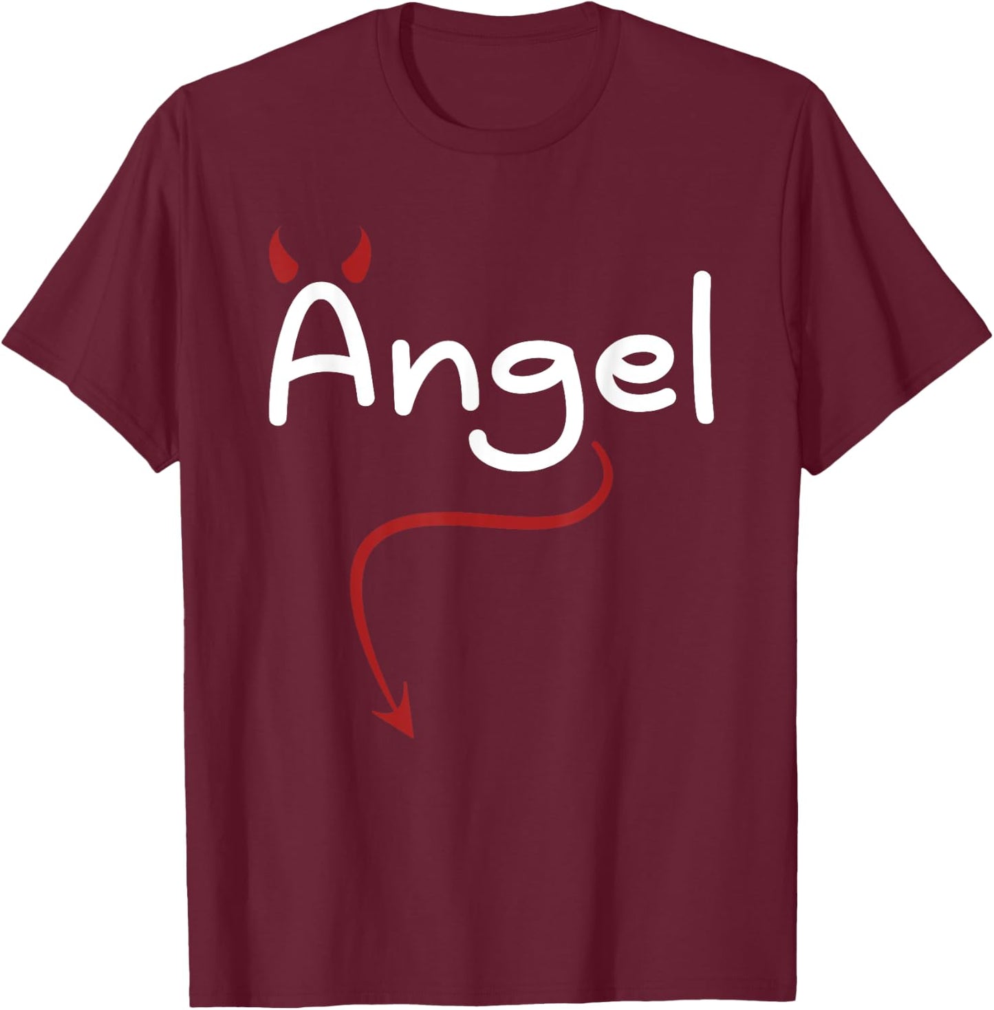 Carnival Costume Devil Angel Couple Love Funny Angel T-Shirt - T-Shirt | Maroon