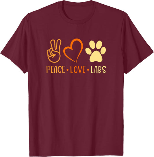 Peace Love Yellow Labs Labrador Lab Mom Fall Autumn T-Shirt - T-Shirt | Maroon