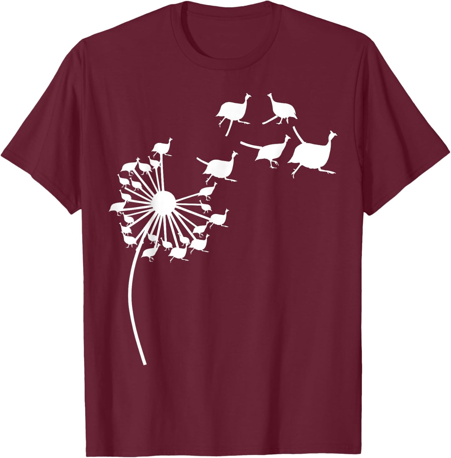 Dandelion Guinea fowl Flower, Floral Guinea fowl Tree T-Shirt - T-Shirt | Maroon