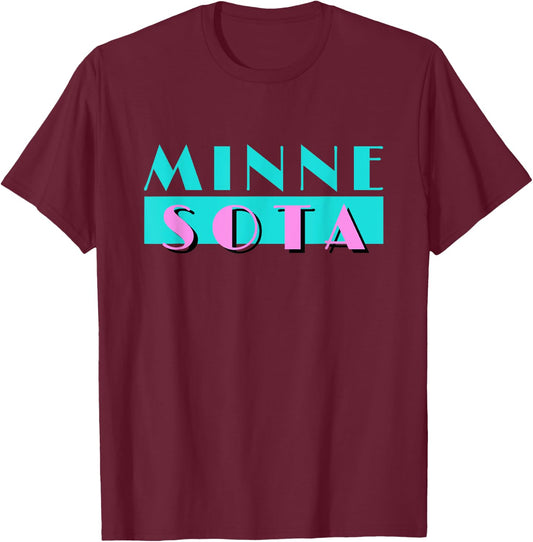 Retro Minnesota Neon Logo, Minnesotan MN State Pride Gift T-Shirt - T-Shirt | Maroon