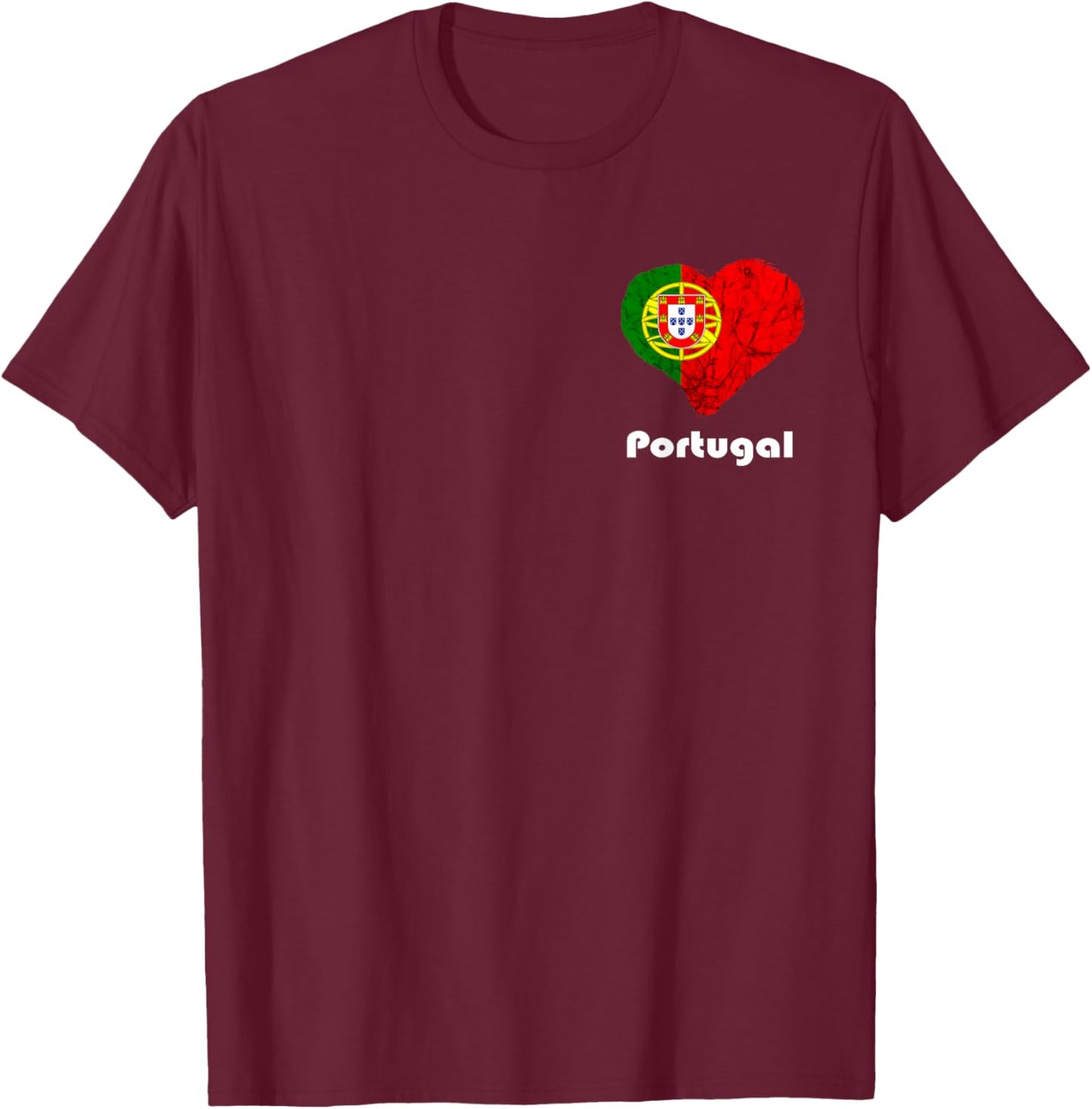 Cool Portugal Flag Portugese Portugal Heart Portuguese Flag - Black, Small, -Adults, Short Sleeve, Regular Fit, Cotton 60%, Polyester 40% T-Shirt - T-Shirt | Maroon
