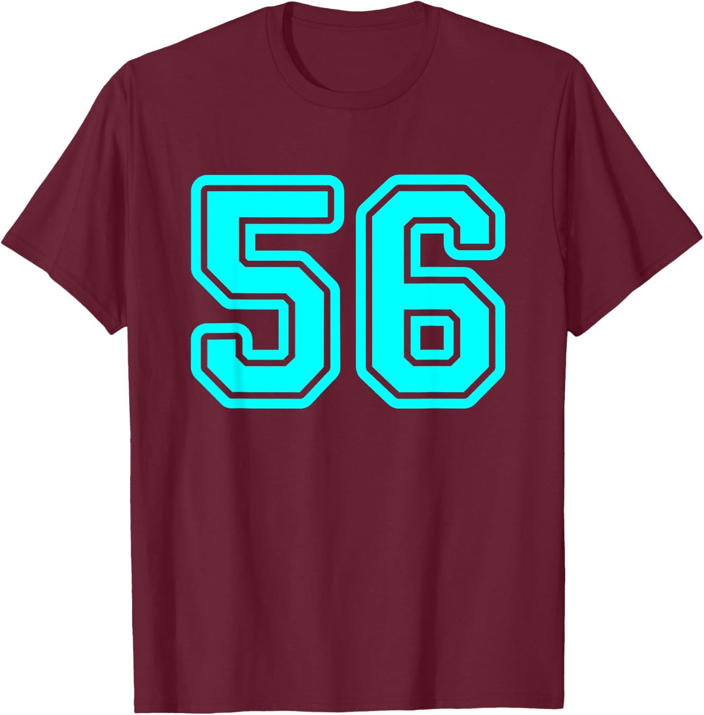 Number #56 Cyan Sport Number 56 T-Shirt - T-Shirt | Maroon