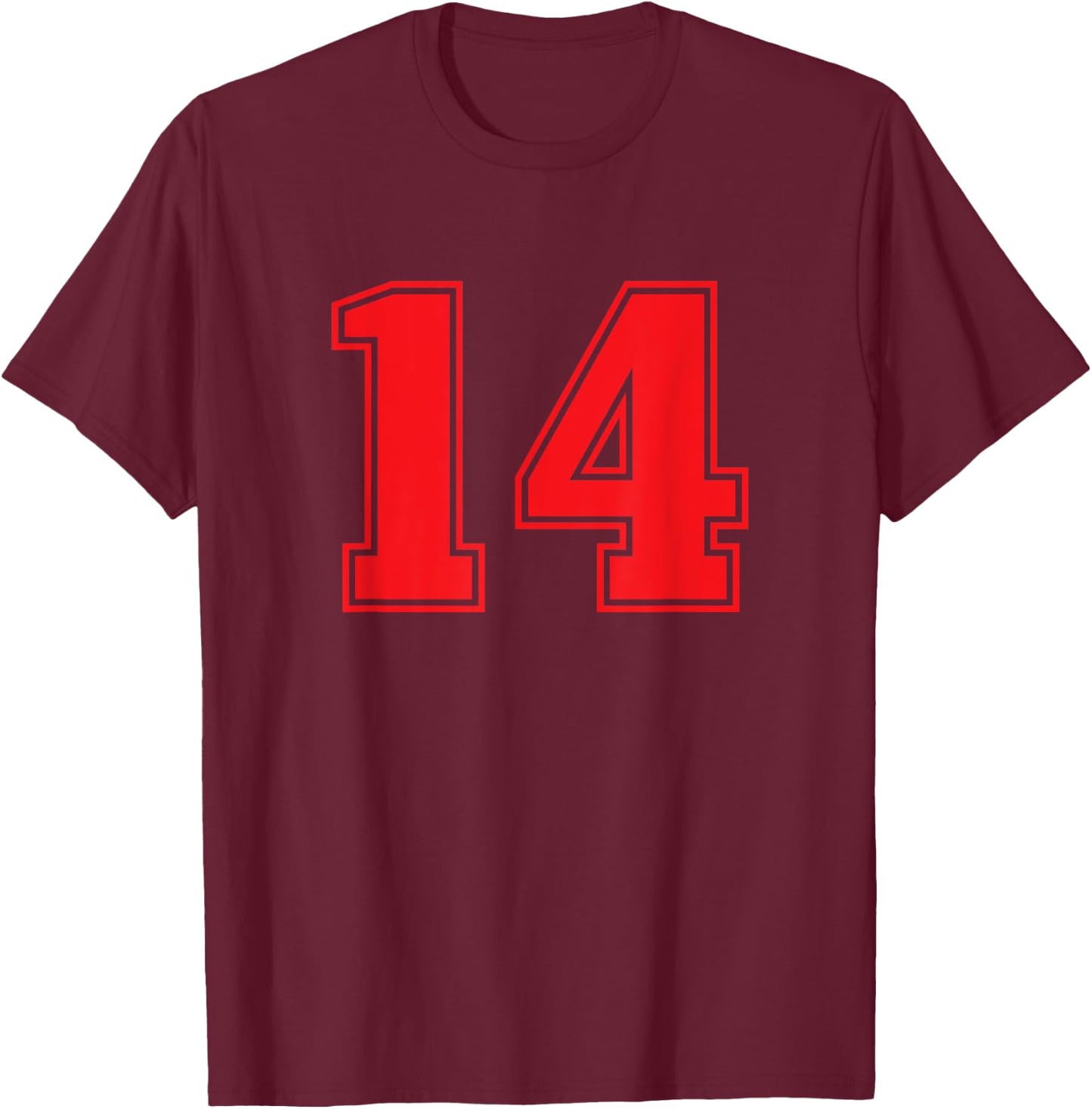Number #14 Red Sports Jersey Lucky Number T-Shirt - T-Shirt | Maroon