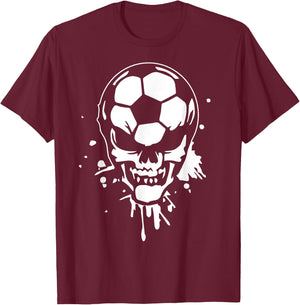 Soccer Skeleton Funny Player Halloween Skull Hallows' Day T-Shirt - T-Shirt | Maroon