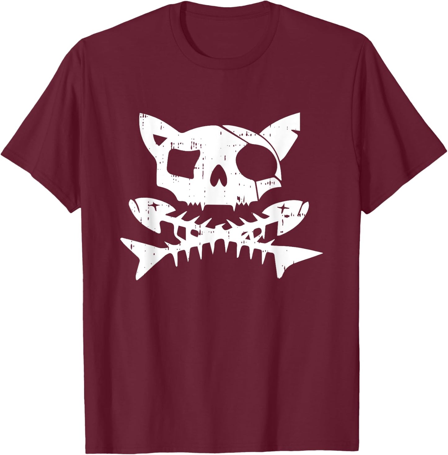 Cat Pirate Halloween Costume Scary Skull And Crossbone Men Women Kids T-Shirt - T-Shirt | Maroon