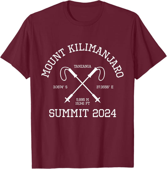 Climbed Mount Kilimanjaro Summit Club 2024 Hike Tanzania T-Shirt - T-Shirt | Maroon