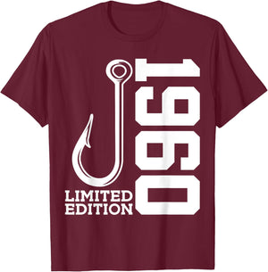 Angler 65th Birthday Fishing Limited Edition 1960 T-Shirt - T-Shirt | Maroon