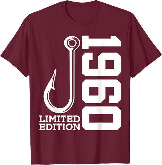 Angler 65th Birthday Fishing Limited Edition 1960 T-Shirt - T-Shirt | Maroon
