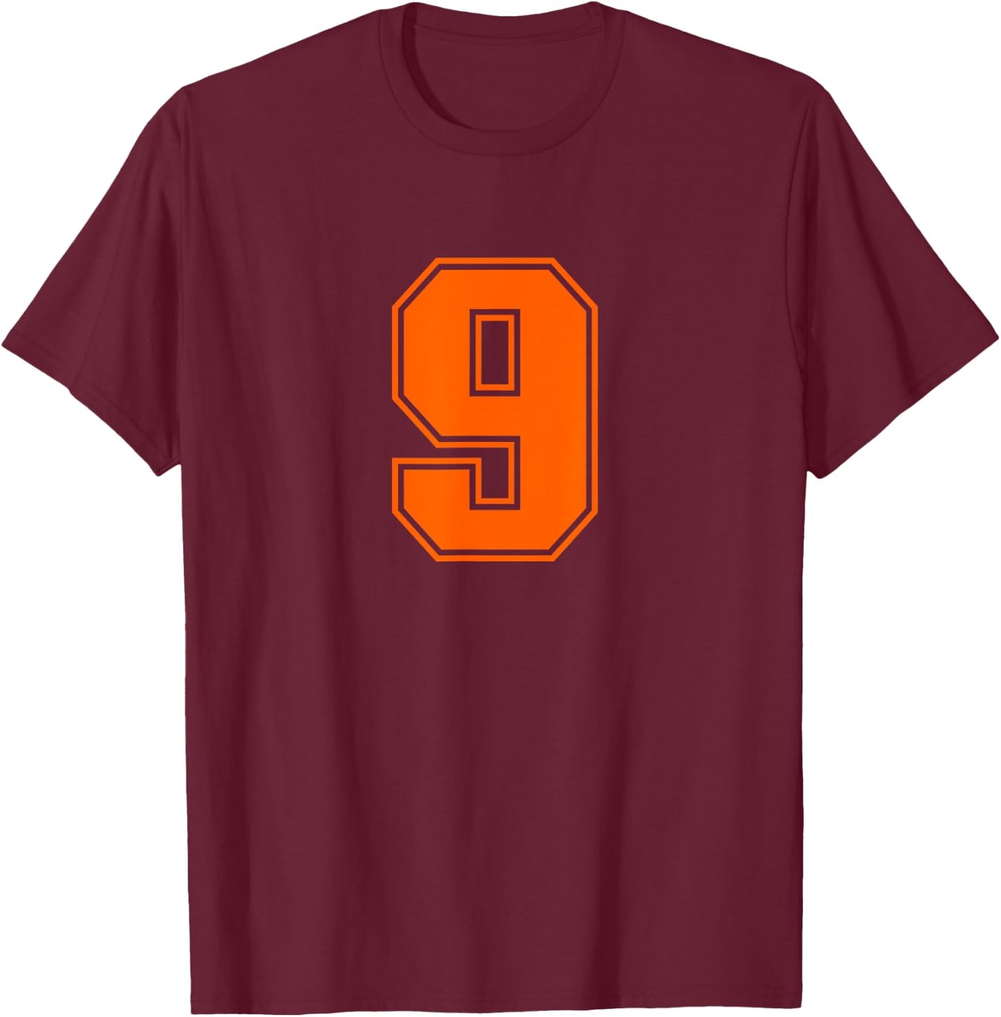 Number #9 Orange Sports Jersey Lucky Number T-Shirt - T-Shirt | Maroon