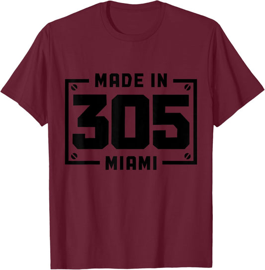 Miami Florida 305 Area Code Vintage FL Pride T-Shirt - T-Shirt | Maroon