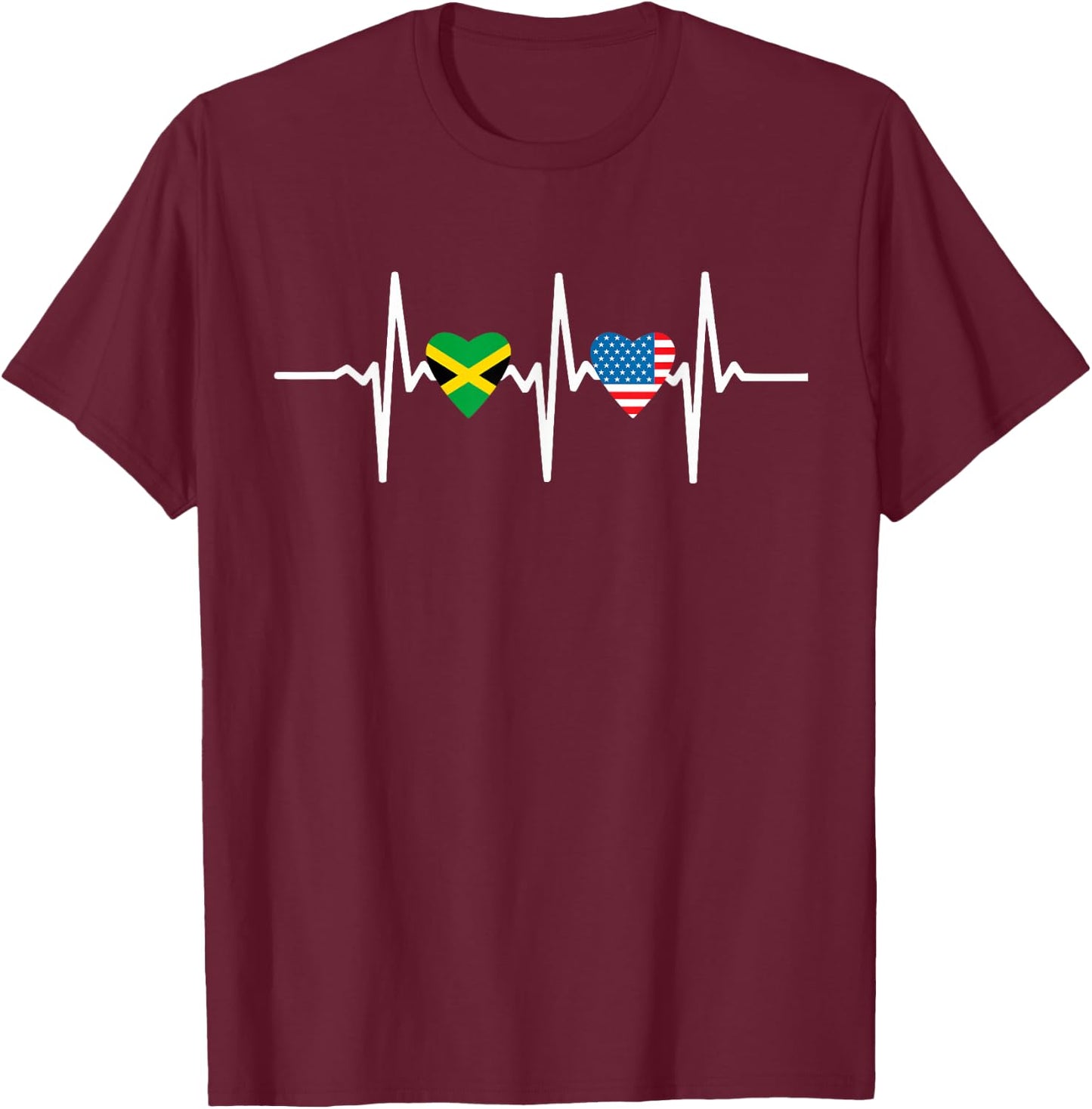 Half American Jamaican Usa America Jamaica Flag Heartbeat T-Shirt - T-Shirt | Maroon