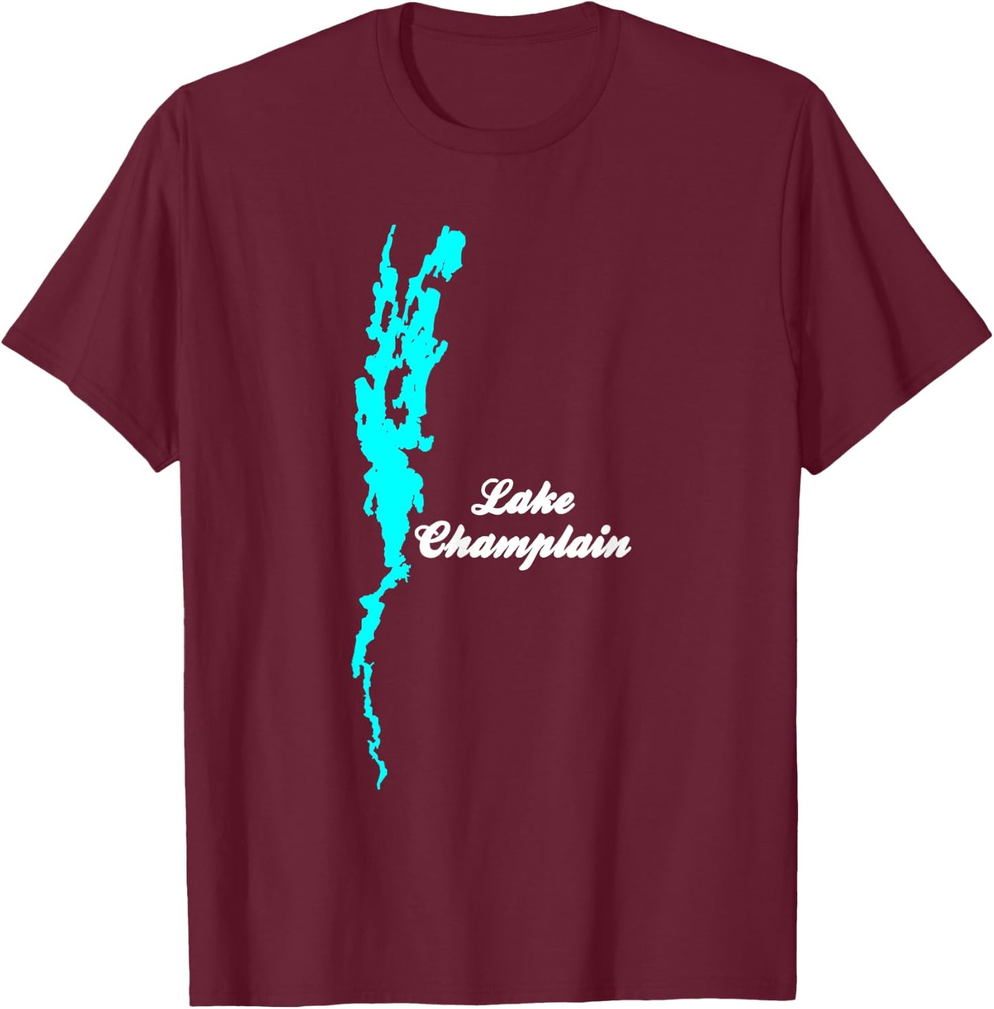 Minimalist Lake Champlain, New York and Vermont T-Shirt - T-Shirt | Maroon