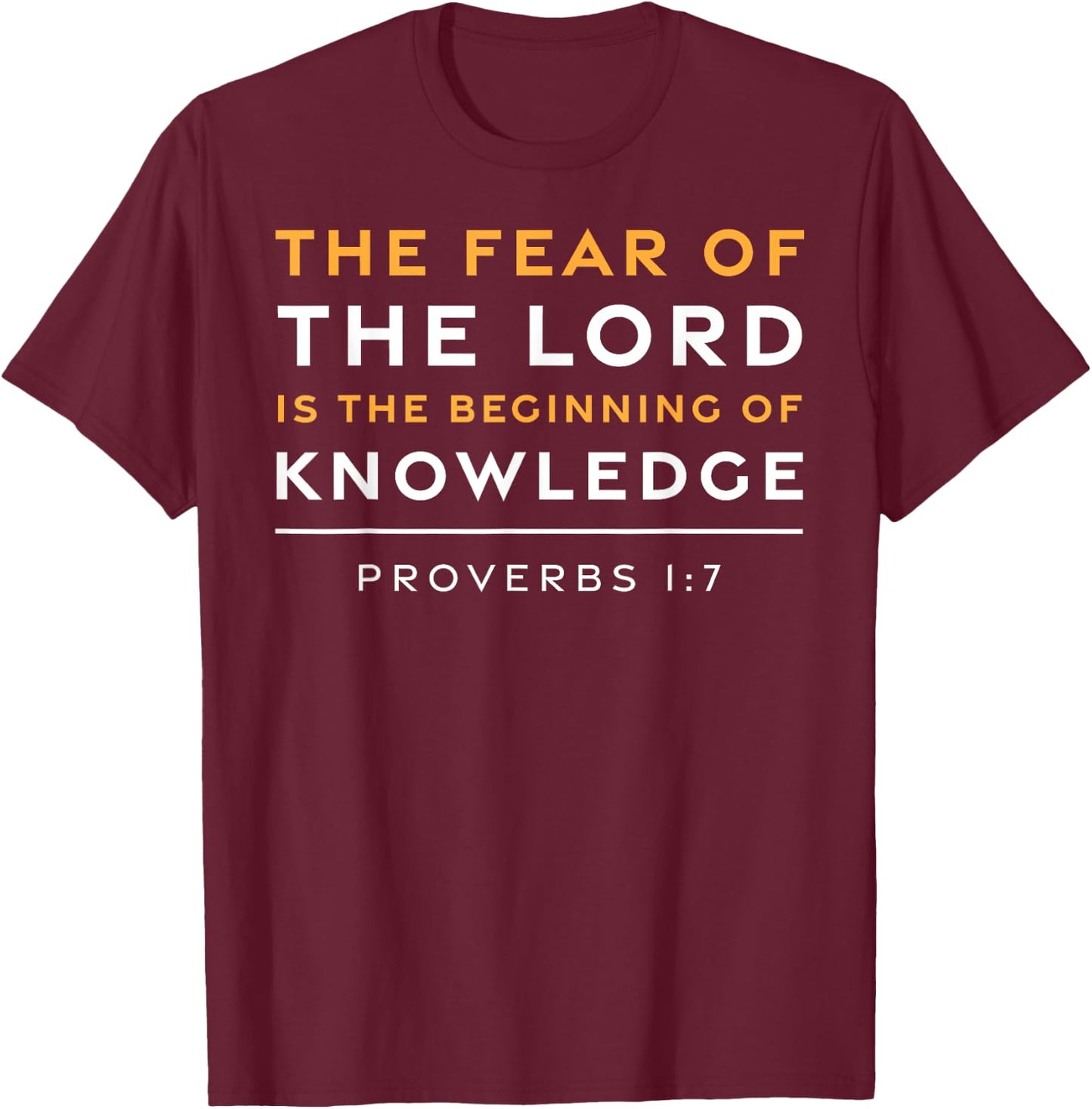 Proverbs 1:7 Fear of the Lord Jesus Christian Bible Verse T-Shirt - T-Shirt | Maroon