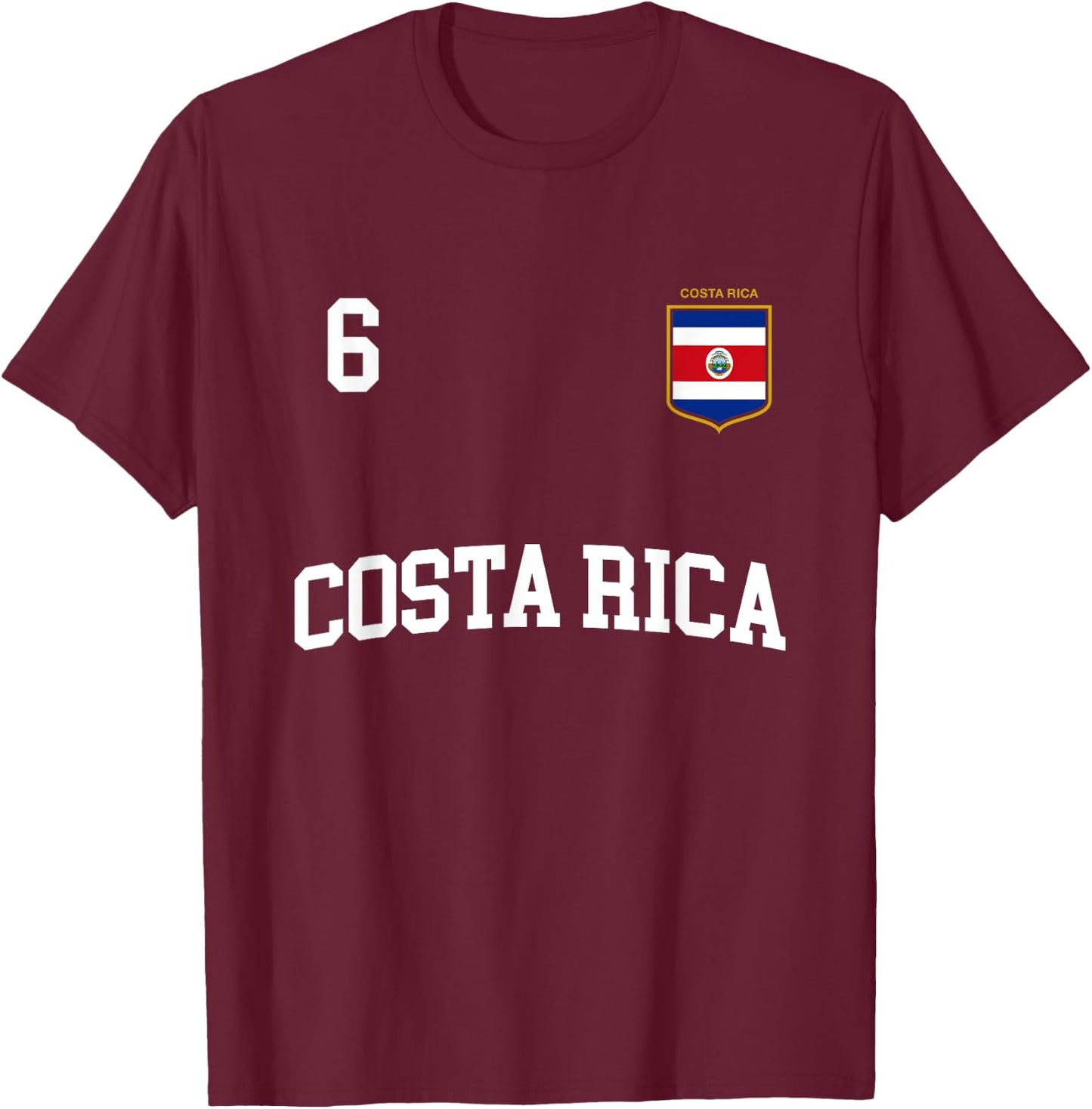 Costa Rica Team Sports Number 6 Soccer Costa Rican Flag T-Shirt - T-Shirt | Maroon