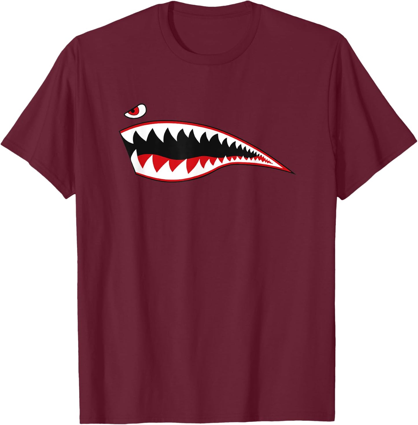 Shark Mouth Plane Nose WW2 P-40 Warhawk A-10 Warthog Teeth T-Shirt - T-Shirt | Maroon