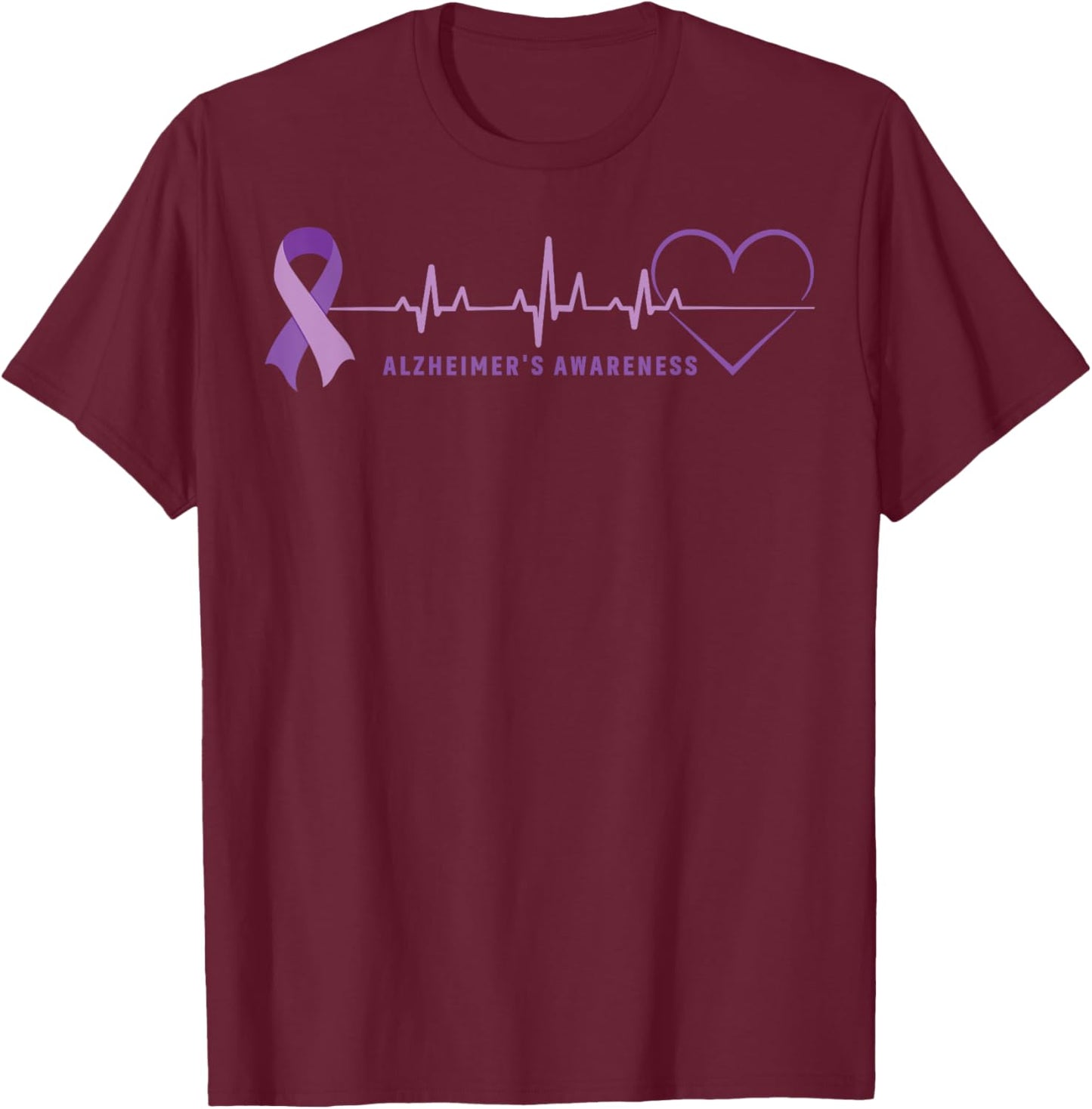 Alzheimer Disease Awareness Wear Alzheimer Ribbon Heartbeat T-Shirt - T-Shirt | Maroon