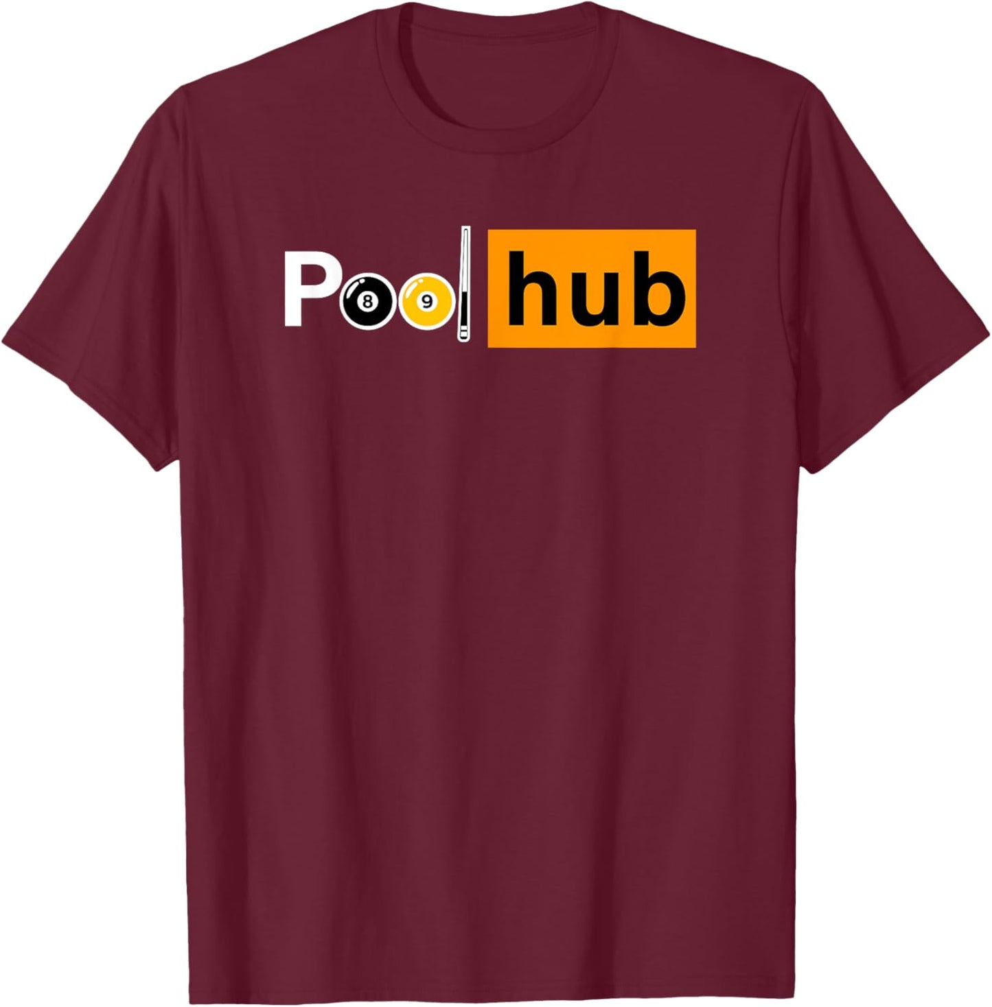 Funny Billiards Game - Pool Hub - Billiard Balls & Cue Stick T-Shirt - T-Shirt | Maroon