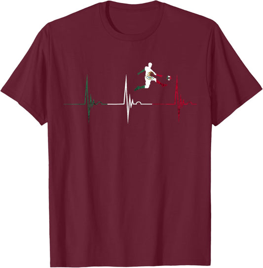 Mexican Flag Mexico Heartbeat EKG Pulse Mexico Soccer T-Shirt - T-Shirt | Maroon