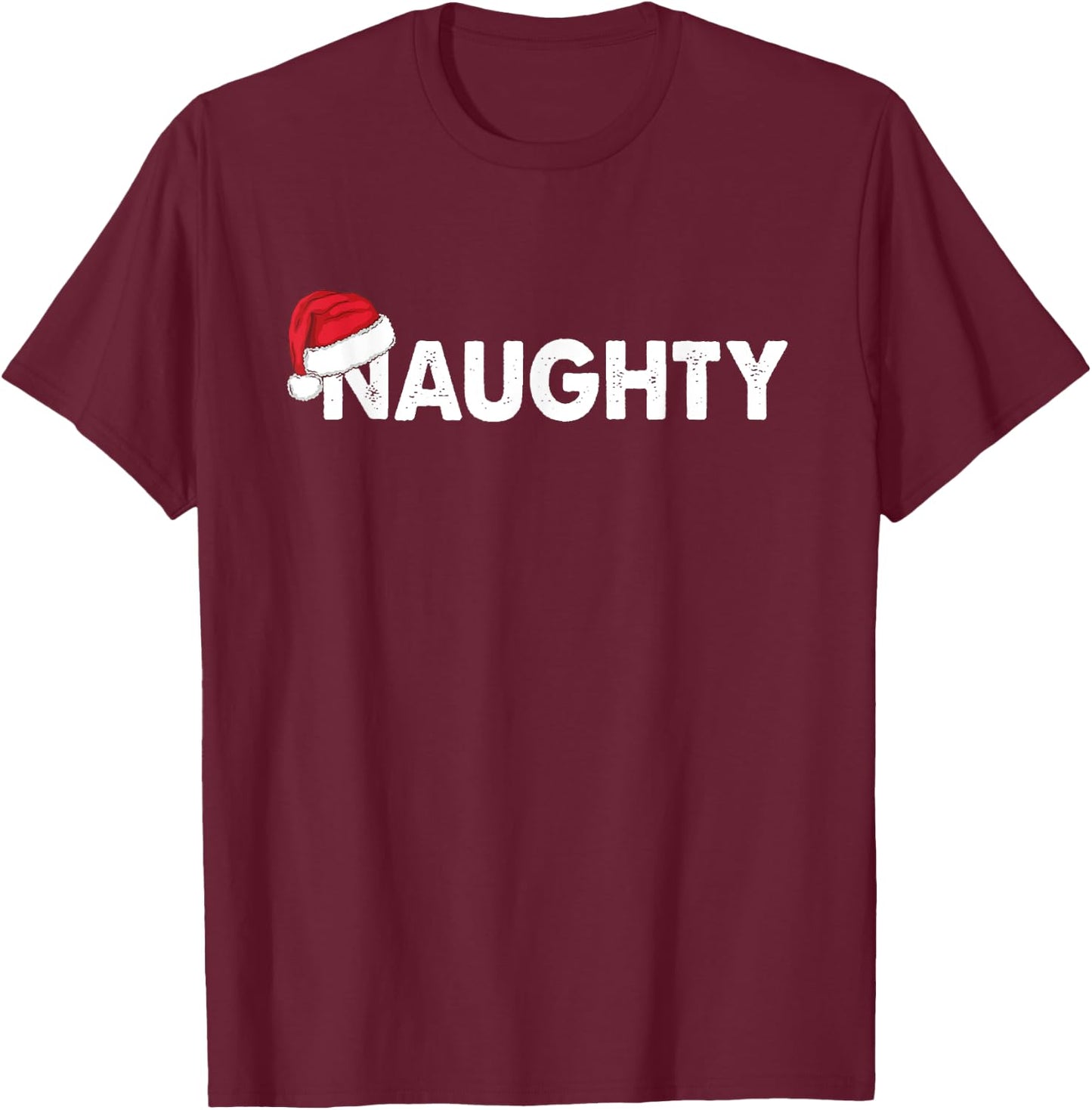 Couples Naughty or Nice Black Naughty or Nice Matching Christmas Couples - Small - -Adults T-Shirt - T-Shirt | Maroon